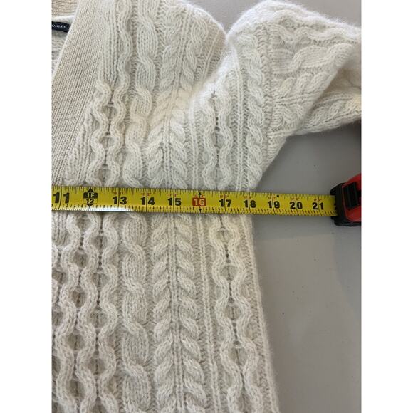 Cable Knit Fisherman Cardigan M Grandma Preppy Coastal Quiet Luxe Minimal Wool - Picture 16 of 16